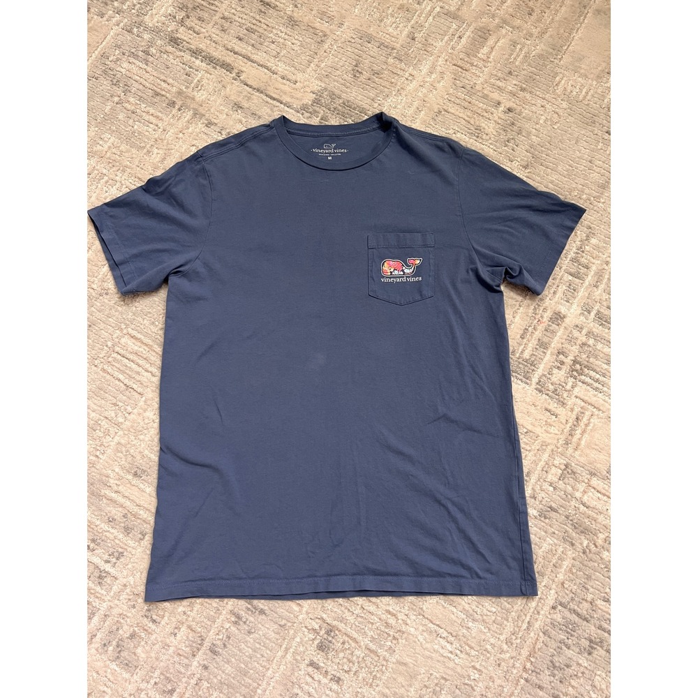 Vineyard Vines Mens Floral‎ Whale Graphic Pocket T-Shirt Blue Size M